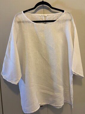 New Collection White 100% Linen 3/4 Sleeve Boxy Top Made in Italy